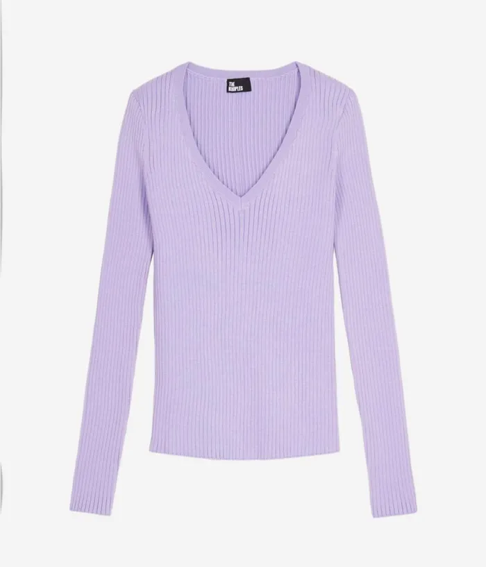 Women Sweaters THE KOOPLES Lilac Ribbed Knit Sweater Women Sweaters THE KOOPLES Lilac Ribbed Knit Sweater