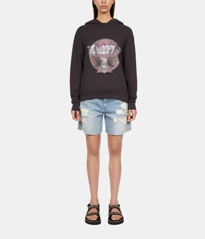 Women Sweatshirts THE KOOPLES Carbon Grey Hoodie With Rock Eagle Serigraphy