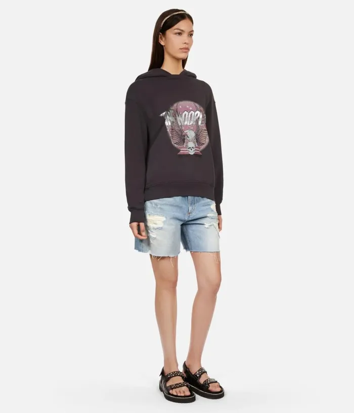 Women Sweatshirts THE KOOPLES Carbon Grey Hoodie With Rock Eagle Serigraphy