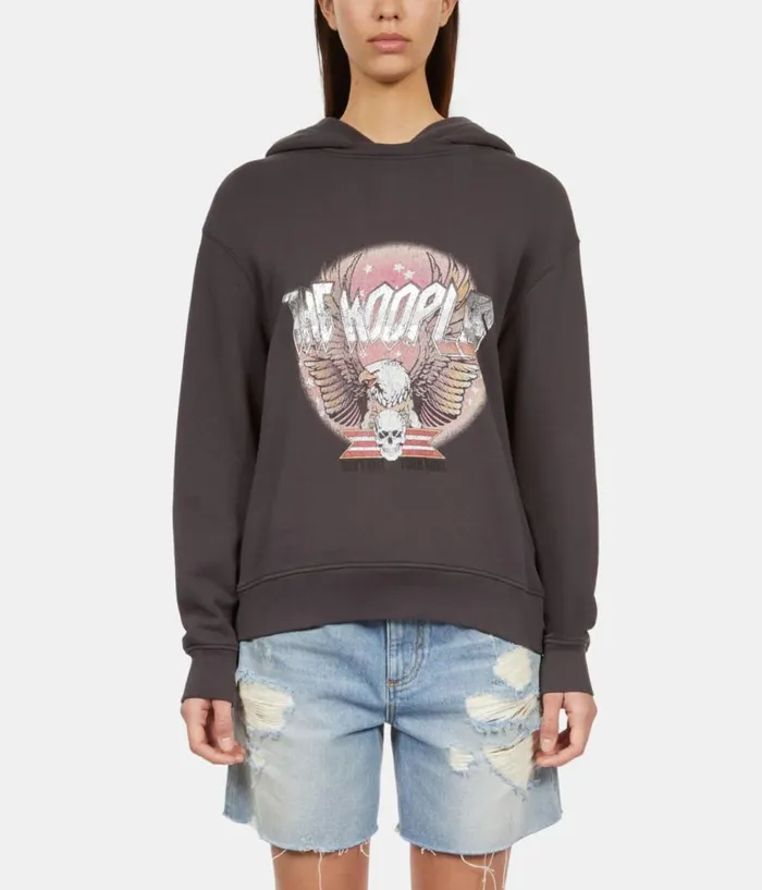 Women Sweatshirts THE KOOPLES Carbon Grey Hoodie With Rock Eagle Serigraphy