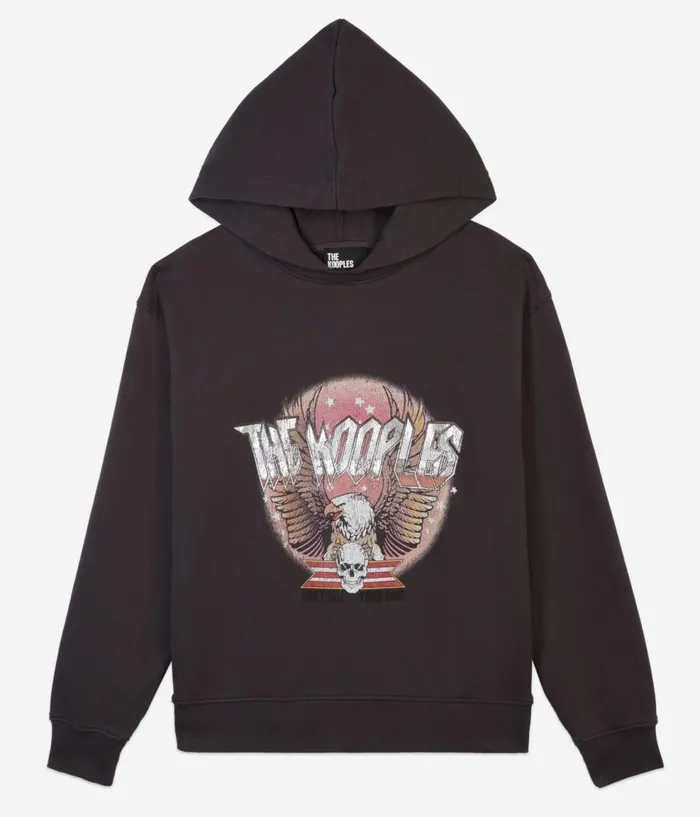Women Sweatshirts THE KOOPLES Carbon Grey Hoodie With Rock Eagle Serigraphy