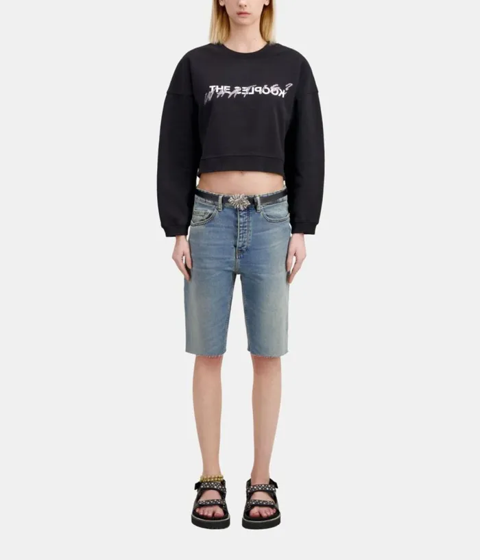 Women Sweatshirts THE KOOPLES Short Black What Is Sweatshirt With Rhinestones