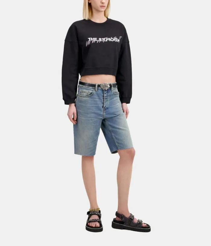 Women Sweatshirts THE KOOPLES Short Black What Is Sweatshirt With Rhinestones Women Sweatshirts THE KOOPLES Short Black What Is Sweatshirt With Rhinestones