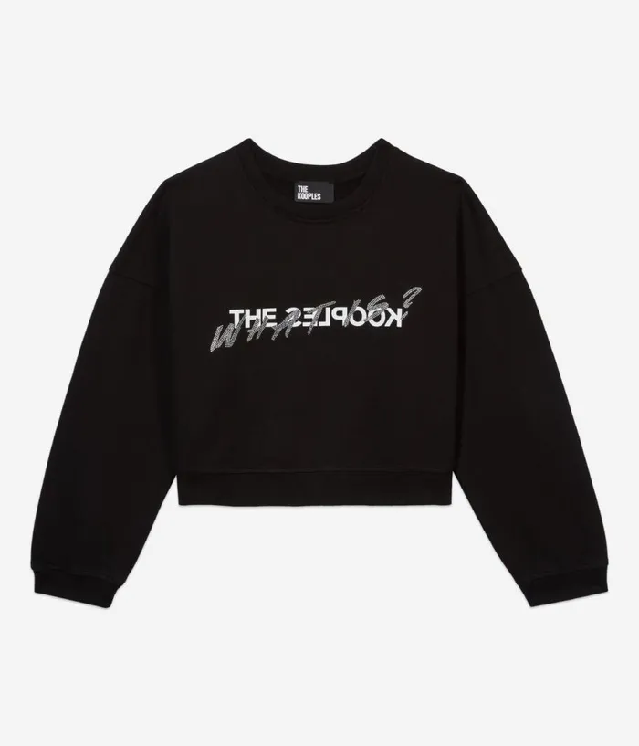 Women Sweatshirts THE KOOPLES Short Black What Is Sweatshirt With Rhinestones Women Sweatshirts THE KOOPLES Short Black What Is Sweatshirt With Rhinestones