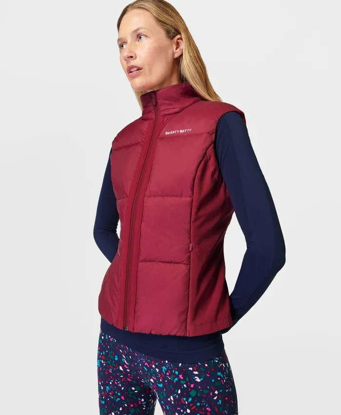 Women Sweaty Betty Accelerate Elite Running Gilet Vamp Red Coats and Jackets