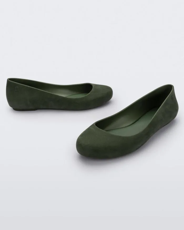 Women Sweet Love Velvet Green Flocked Melissa Flats