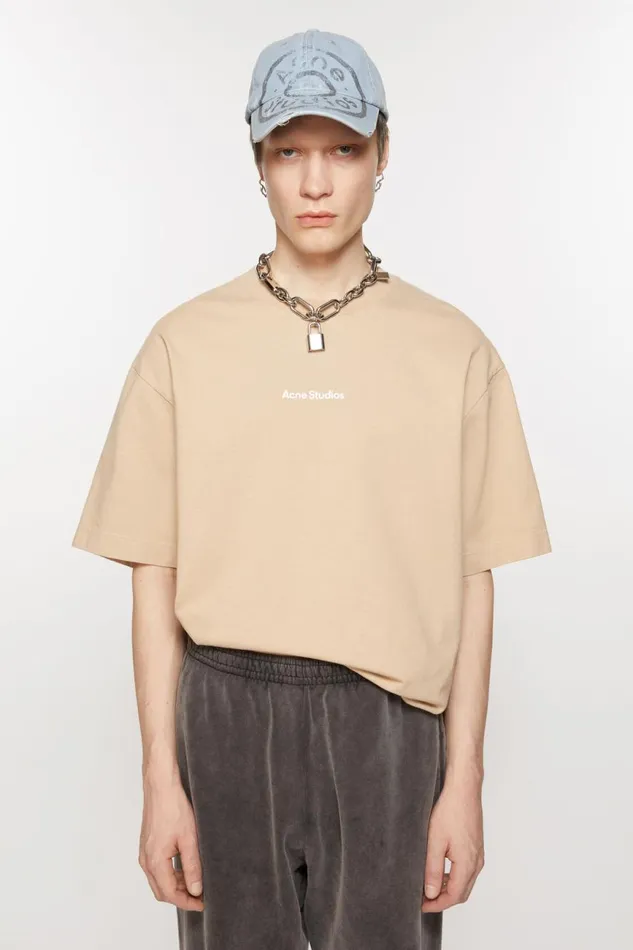 Women Tshirt Stamp Logo 8211 Relaxed Fit Wheat Beige Acne Studios Tshirts