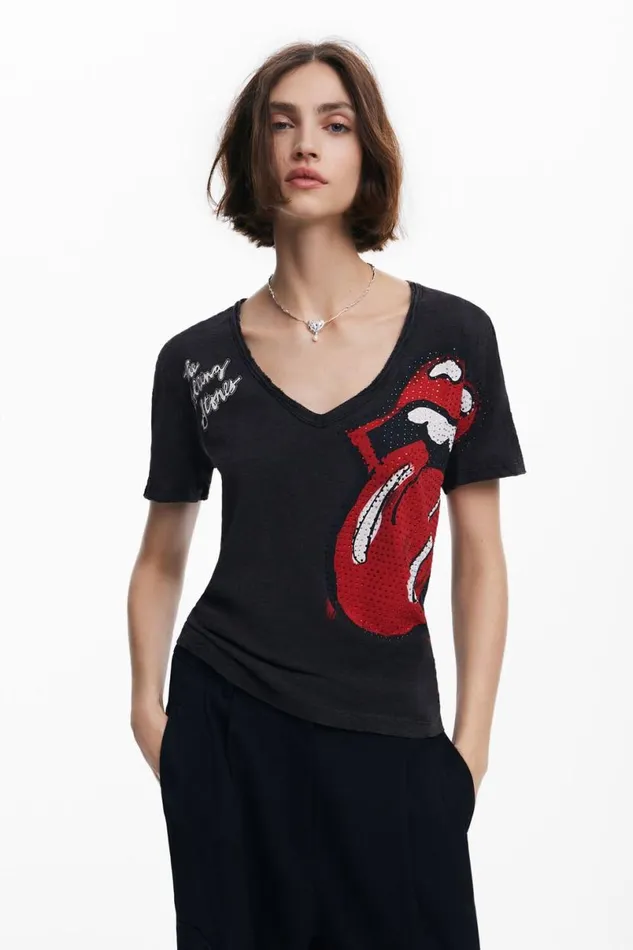 Women Tshirts Desigual Rhinestone The Rolling Stones Tshirt