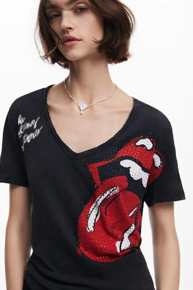 Women Tshirts Desigual Rhinestone The Rolling Stones Tshirt