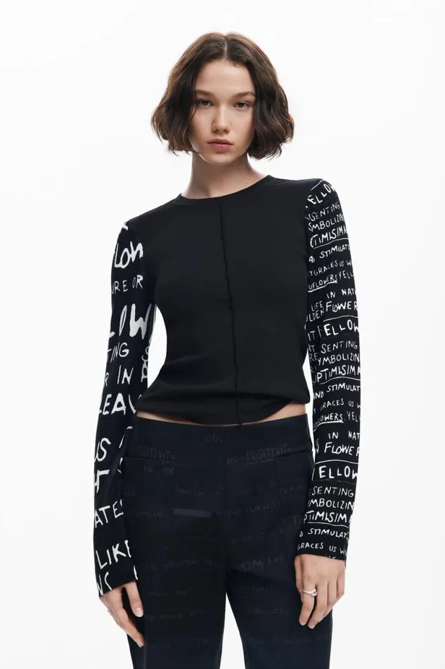 Women Tshirts Desigual Tshirt With Printed Sleeves