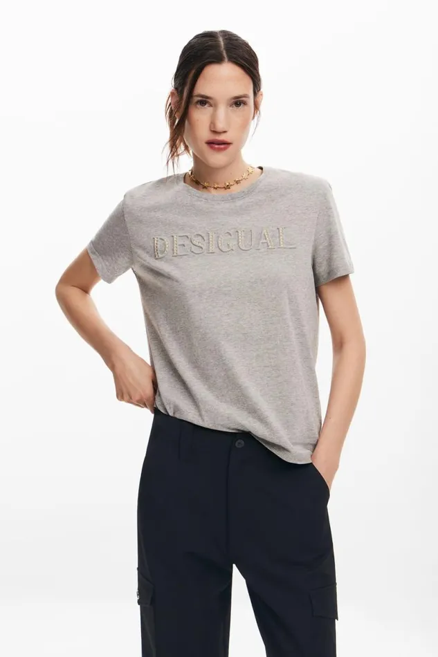 Women Tshirts Desigual Tshirt With Rhinestone Logo