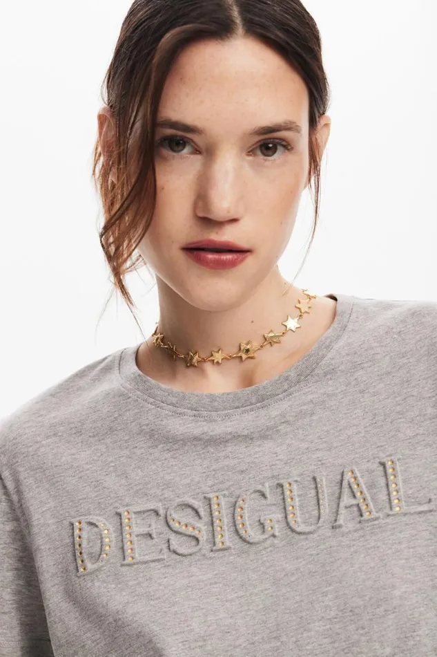 Women Tshirts Desigual Tshirt With Rhinestone Logo
