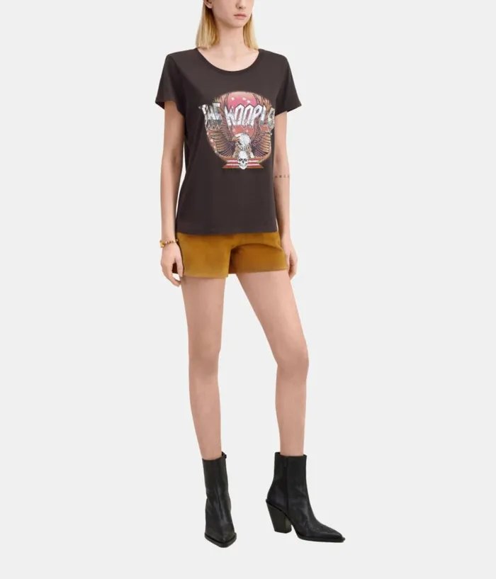 Women Tshirts THE KOOPLES Carbon Grey Tshirt With Rock Eagle Serigraphy