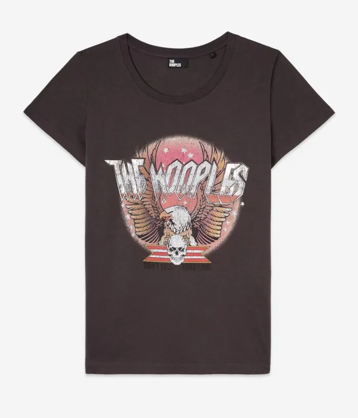 Women Tshirts THE KOOPLES Carbon Grey Tshirt With Rock Eagle Serigraphy