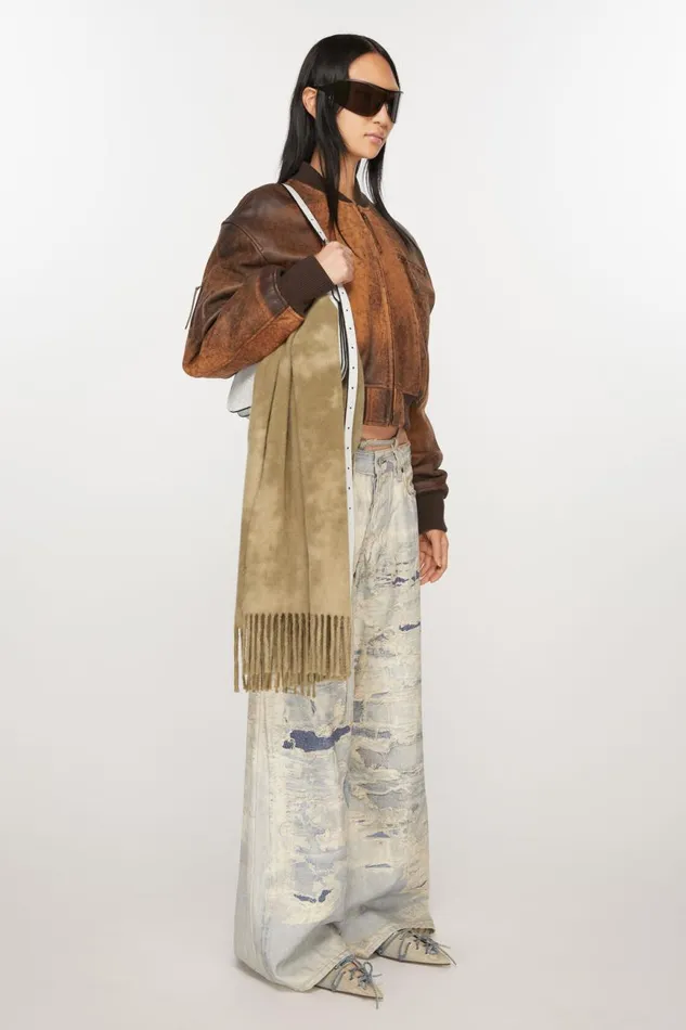 Women Tiedye Wool Scarf 8211 Narrow Khaki Green Acne Studios Scarves