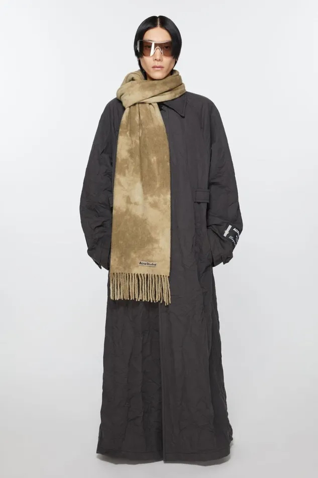 Women Tiedye Wool Scarf 8211 Narrow Khaki Green Acne Studios Scarves