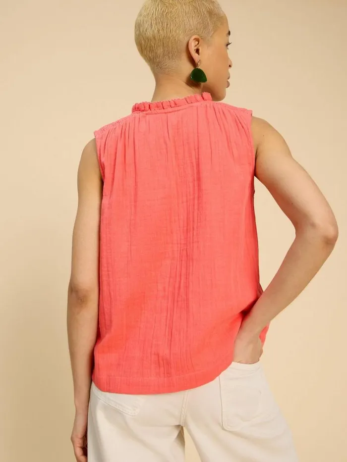 Women TOPS and TEES White Stuff Lottie Double Cloth Vest Mid Pink Women TOPS and TEES White Stuff Lottie Double Cloth Vest Mid Pink