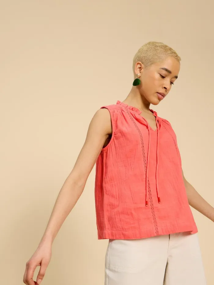 Women TOPS and TEES White Stuff Lottie Double Cloth Vest Mid Pink Women TOPS and TEES White Stuff Lottie Double Cloth Vest Mid Pink