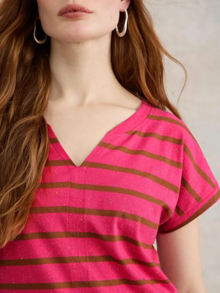 Women TOPS and TEES White Stuff NELLY NOTCH NECK NEP TEE Pink Multi