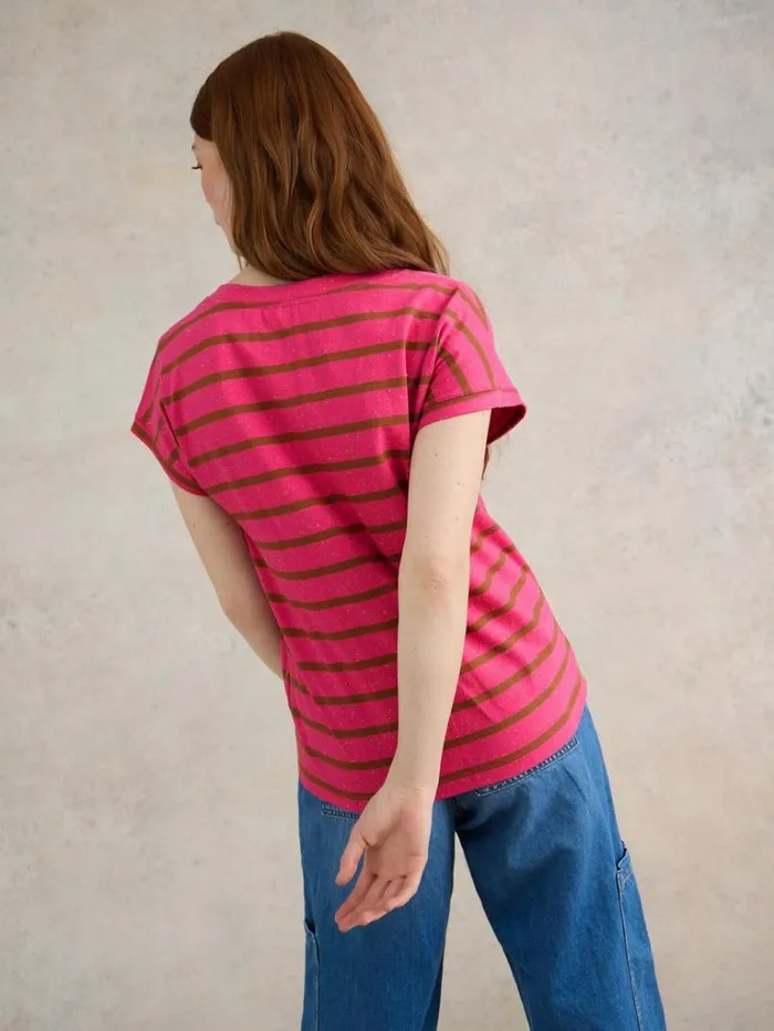 Women TOPS and TEES White Stuff NELLY NOTCH NECK NEP TEE Pink Multi