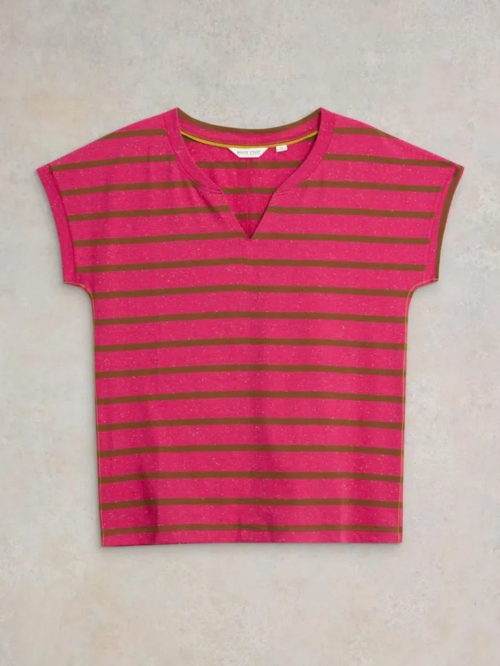 Women TOPS and TEES White Stuff NELLY NOTCH NECK NEP TEE Pink Multi