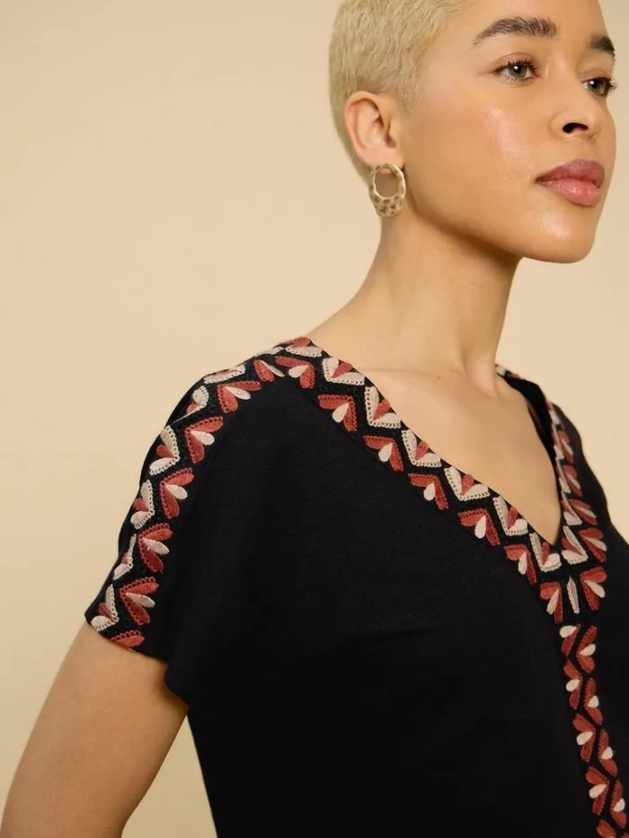 Women TOPS and TEES White Stuff NEVA EMBROIDERED TOP Black Multi