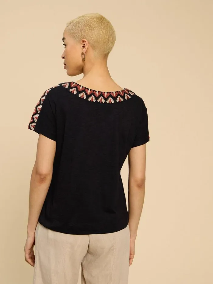 Women TOPS and TEES White Stuff NEVA EMBROIDERED TOP Black Multi