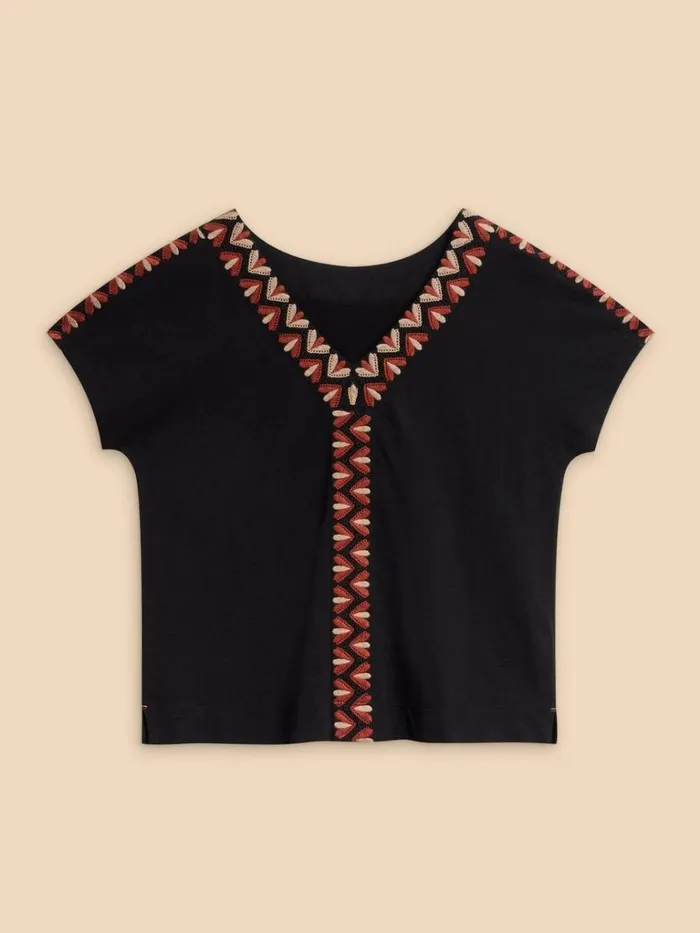 Women TOPS and TEES White Stuff NEVA EMBROIDERED TOP Black Multi