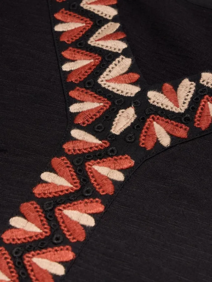 Women TOPS and TEES White Stuff NEVA EMBROIDERED TOP Black Multi