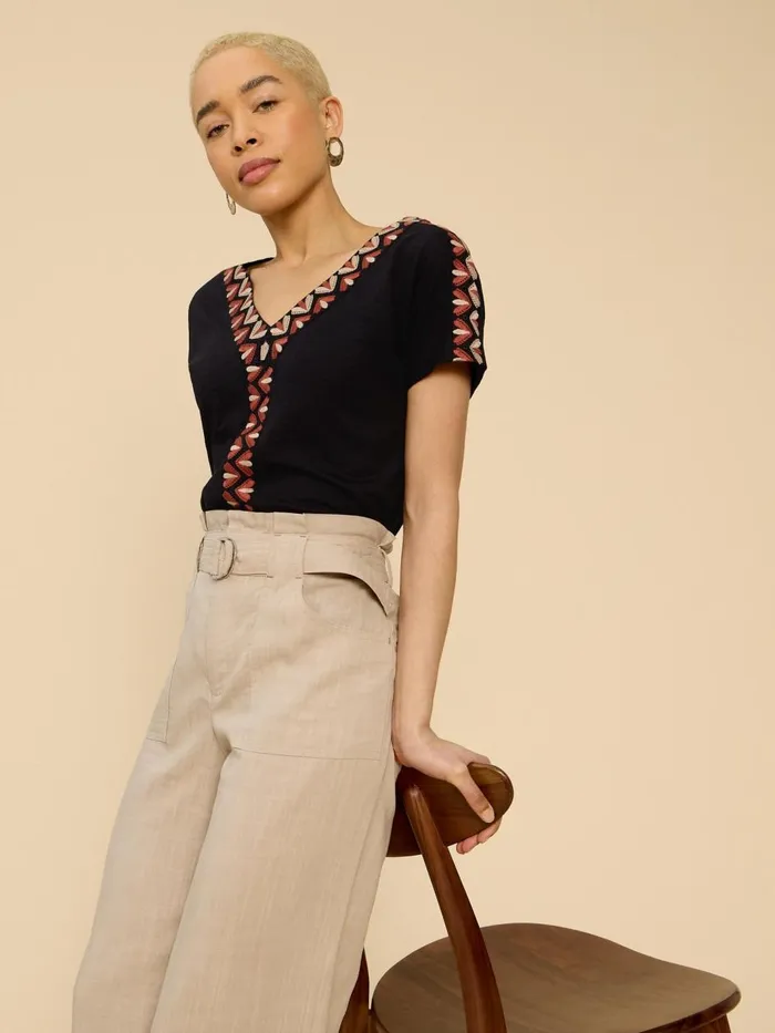 Women TOPS and TEES White Stuff NEVA EMBROIDERED TOP Black Multi