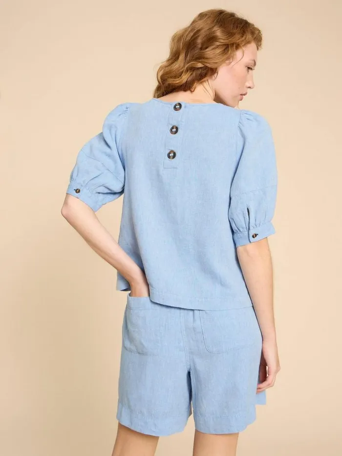 Women TOPS and TEES White Stuff Shelly Linen Blend Top Chambray Blue Women TOPS and TEES White Stuff Shelly Linen Blend Top Chambray Blue