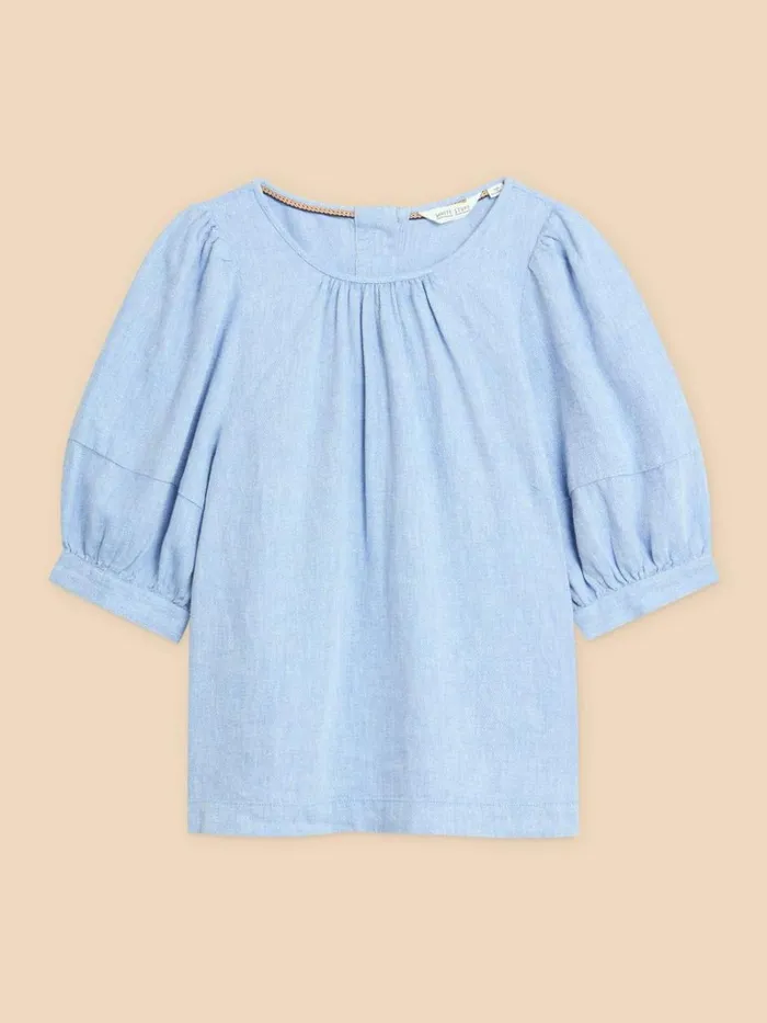 Women TOPS and TEES White Stuff Shelly Linen Blend Top Chambray Blue Women TOPS and TEES White Stuff Shelly Linen Blend Top Chambray Blue