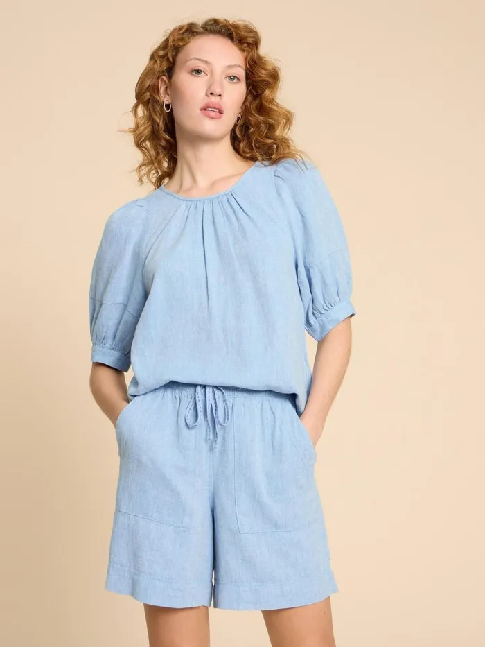 Women TOPS and TEES White Stuff Shelly Linen Blend Top Chambray Blue Women TOPS and TEES White Stuff Shelly Linen Blend Top Chambray Blue