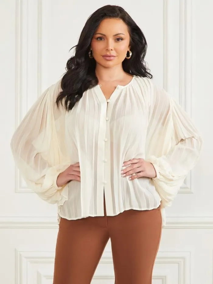 Women Tops And Sweaters Marciano Georgia Pleated Blouse Sandy Shore