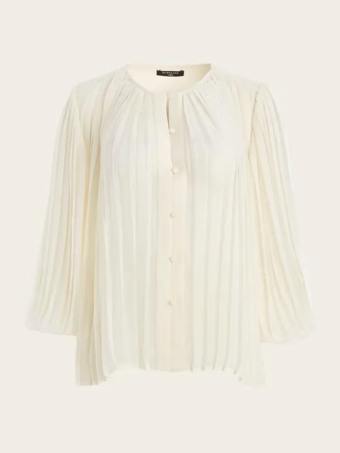 Women Tops And Sweaters Marciano Georgia Pleated Blouse Sandy Shore Women Tops And Sweaters Marciano Georgia Pleated Blouse Sandy Shore