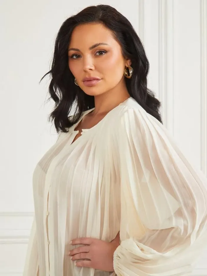 Women Tops And Sweaters Marciano Georgia Pleated Blouse Sandy Shore Women Tops And Sweaters Marciano Georgia Pleated Blouse Sandy Shore
