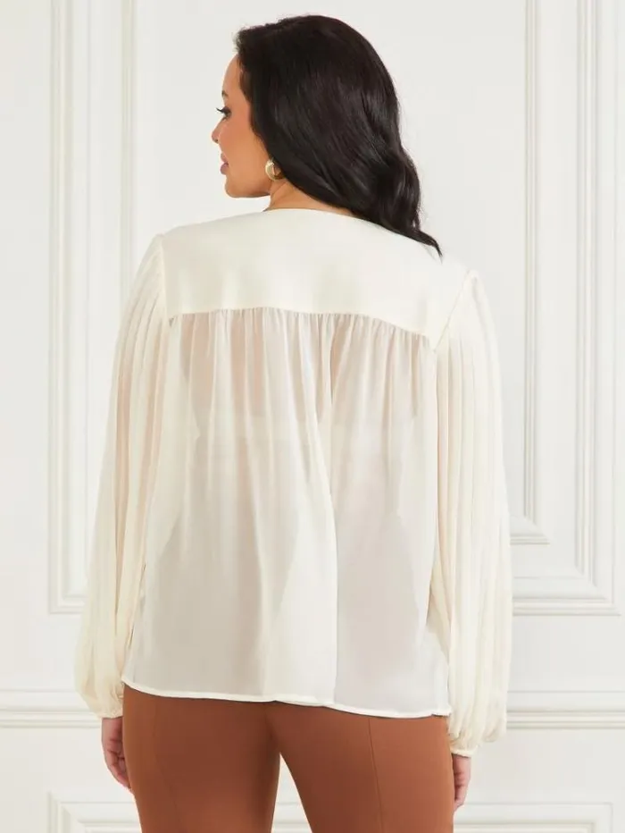 Women Tops And Sweaters Marciano Georgia Pleated Blouse Sandy Shore Women Tops And Sweaters Marciano Georgia Pleated Blouse Sandy Shore