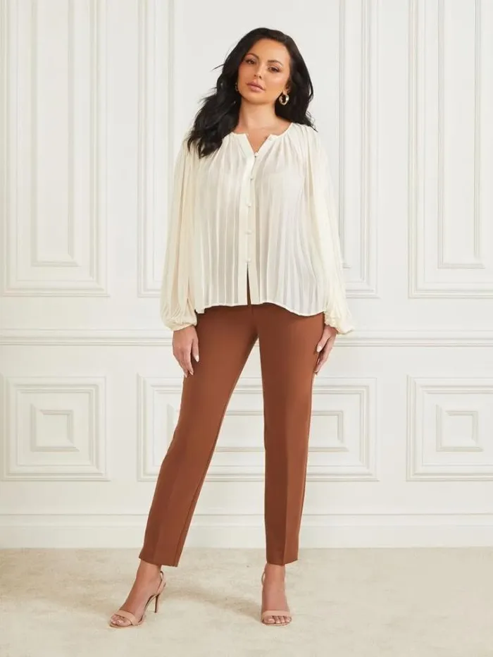 Women Tops And Sweaters Marciano Georgia Pleated Blouse Sandy Shore Women Tops And Sweaters Marciano Georgia Pleated Blouse Sandy Shore