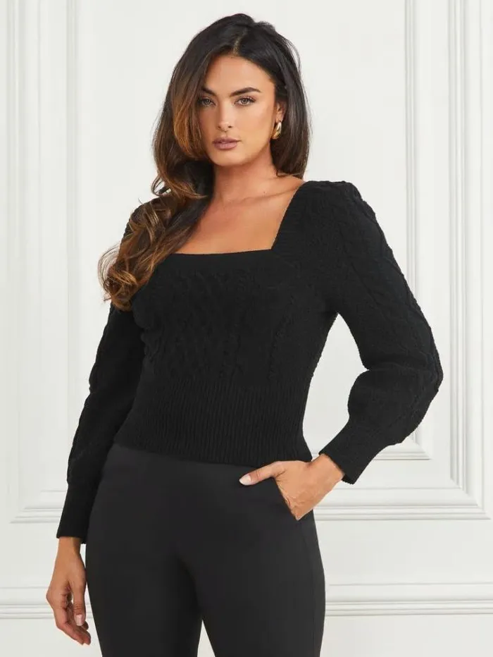 Women Tops And Sweaters Marciano Kya Chenille Sweater Black Women Tops And Sweaters Marciano Kya Chenille Sweater Black