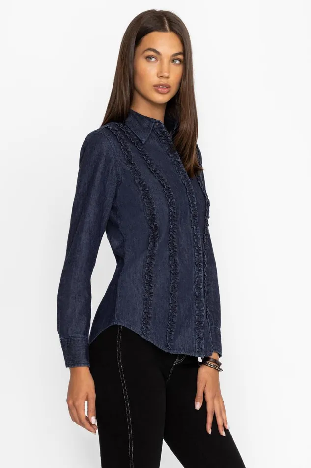 Women Tops Johnny Was BORDEAUX DENIM SHIRT Dark Blue Wash Women Tops Johnny Was BORDEAUX DENIM SHIRT Dark Blue Wash