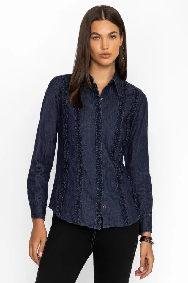 Women Tops Johnny Was BORDEAUX DENIM SHIRT Dark Blue Wash Women Tops Johnny Was BORDEAUX DENIM SHIRT Dark Blue Wash