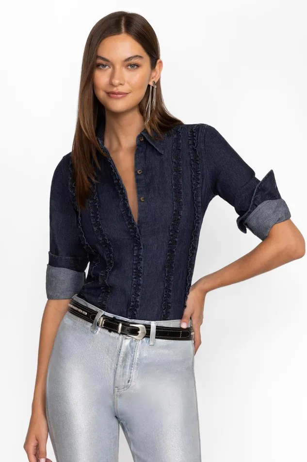 Women Tops Johnny Was BORDEAUX DENIM SHIRT Dark Blue Wash Women Tops Johnny Was BORDEAUX DENIM SHIRT Dark Blue Wash