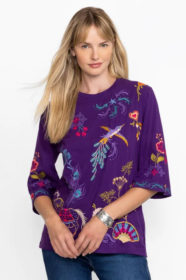 Women Tops Johnny Was BOXY KNIT TEE Violet Indigo