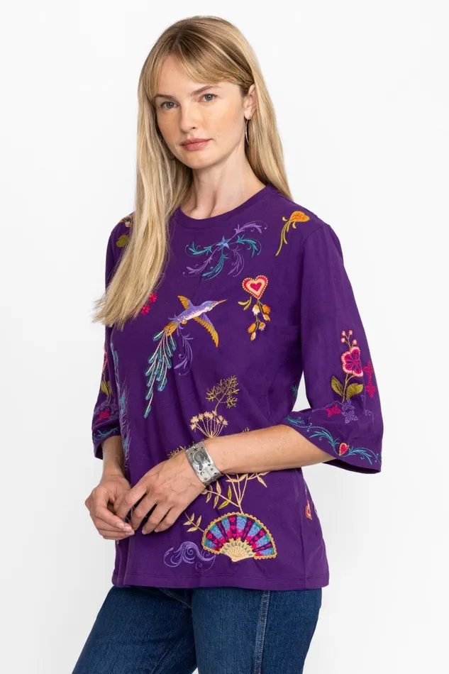 Women Tops Johnny Was BOXY KNIT TEE Violet Indigo Women Tops Johnny Was BOXY KNIT TEE Violet Indigo