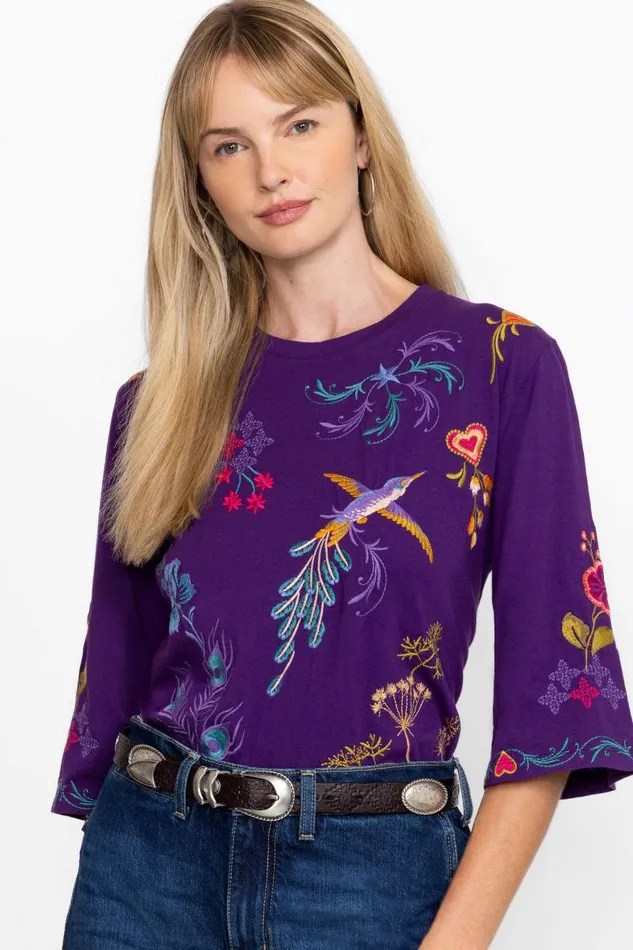Women Tops Johnny Was BOXY KNIT TEE Violet Indigo Women Tops Johnny Was BOXY KNIT TEE Violet Indigo