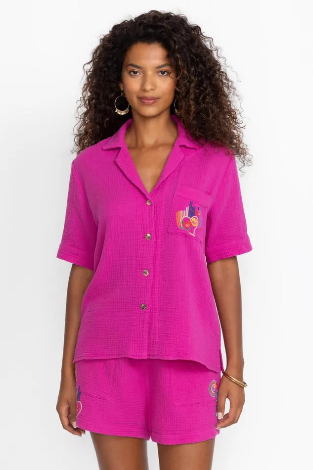 Women Tops Johnny Was CAMP SHIRT Rose Violet