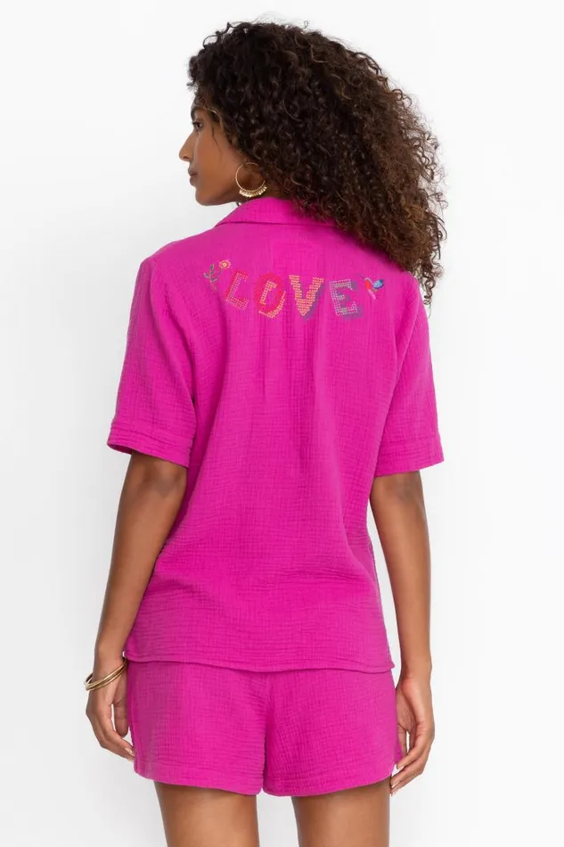 Women Tops Johnny Was CAMP SHIRT Rose Violet