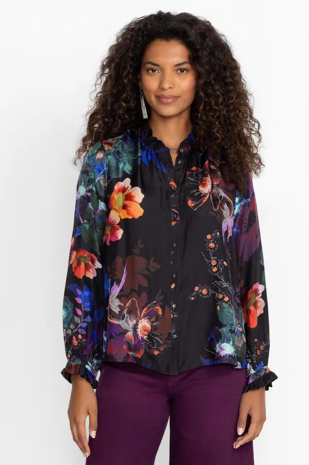 Women Tops Johnny Was JOLENE RUFFLE BLOUSE Midnight Scarf Print