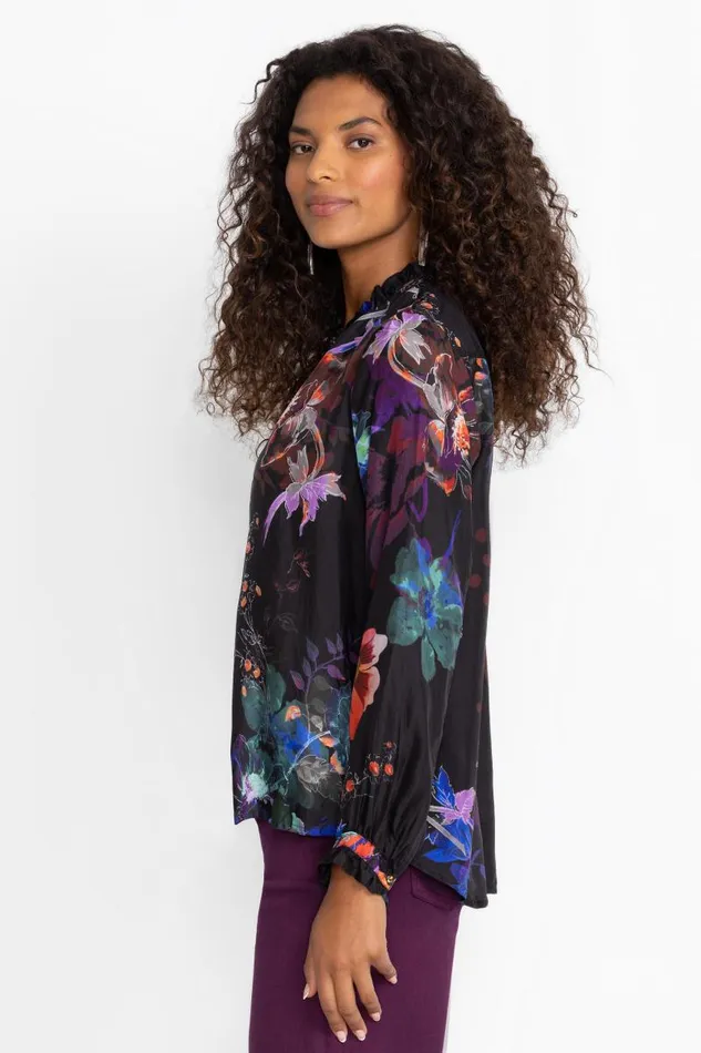 Women Tops Johnny Was JOLENE RUFFLE BLOUSE Midnight Scarf Print