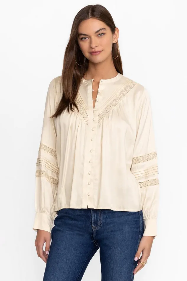 Women Tops Johnny Was PLEATED BUTTON DOWN TOP WITH SHIRRING Shell